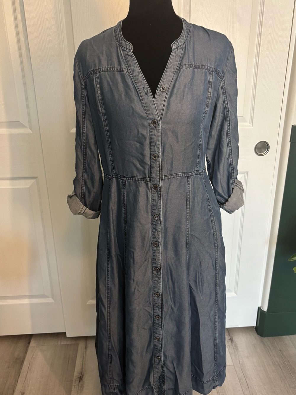 Coldwater Creek Tencel Lyocell Chambray Shirt Dress Blue SP Petite Small